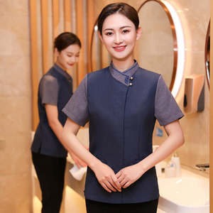领花酒店保洁服务员工作服女款短袖上衣H19-领花