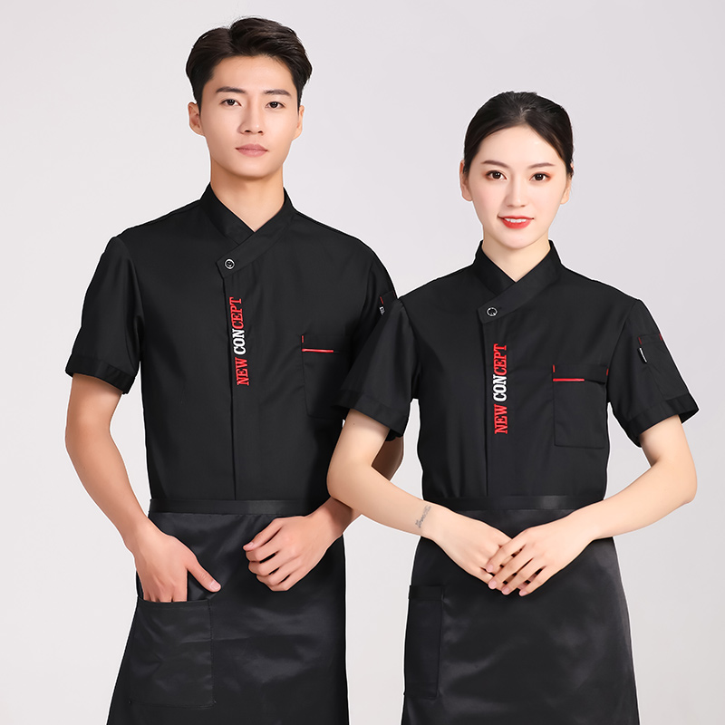 涤棉绣字母厨师服短袖上衣H01-2020-34图2
