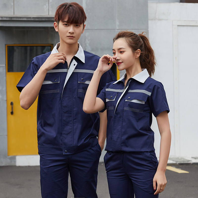 舒适透气夏季翻领拼色短袖工作服套装B04-XD4001图2
