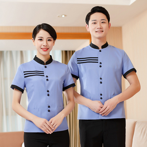 立领三杠保洁服半袖上衣H14-8863-8866