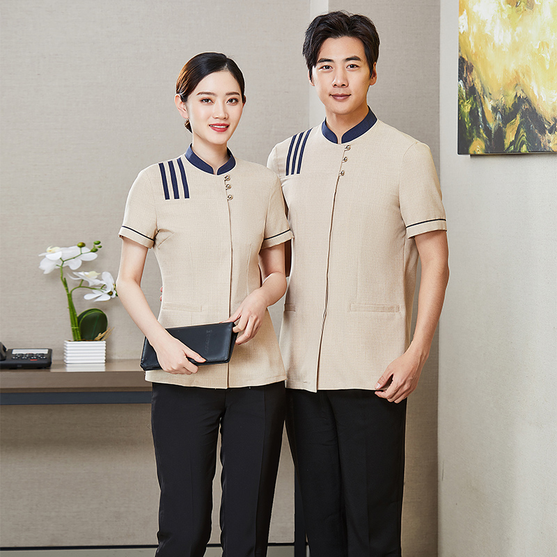 洁格麻中式立领暗门襟短袖保洁服上衣H01-2021-08图5