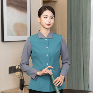 翻领酒店宾馆客房舒适耐穿秋冬保洁服H01-2022-46女款