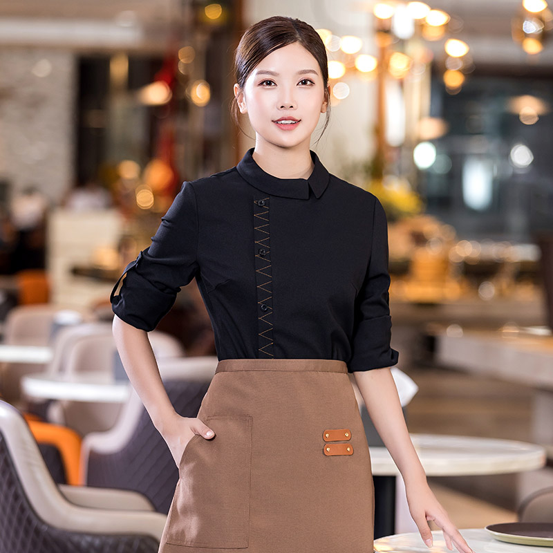 翻领明线衬衣餐饮服务员工作服（不含围裙）H01-2022-36女款图3