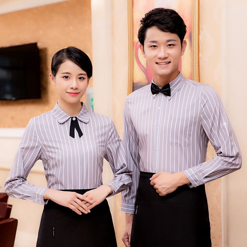 酒店餐厅服务员衬衣长袖工作服男女款（含领结）H14-9903-9907男女款图3