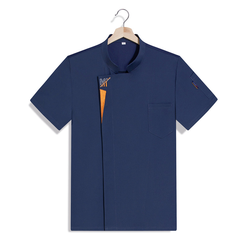 超强弹力棉酒店厨师服短袖上衣H03-黄三角图3