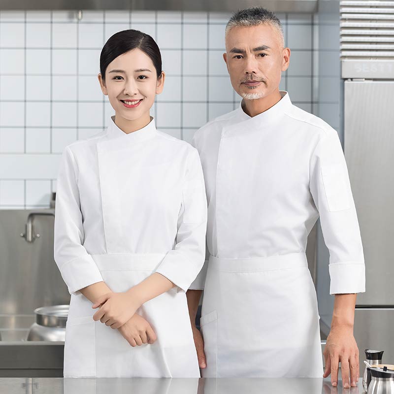 斜领暗门襟长袖厨师服H01-2023-26图3