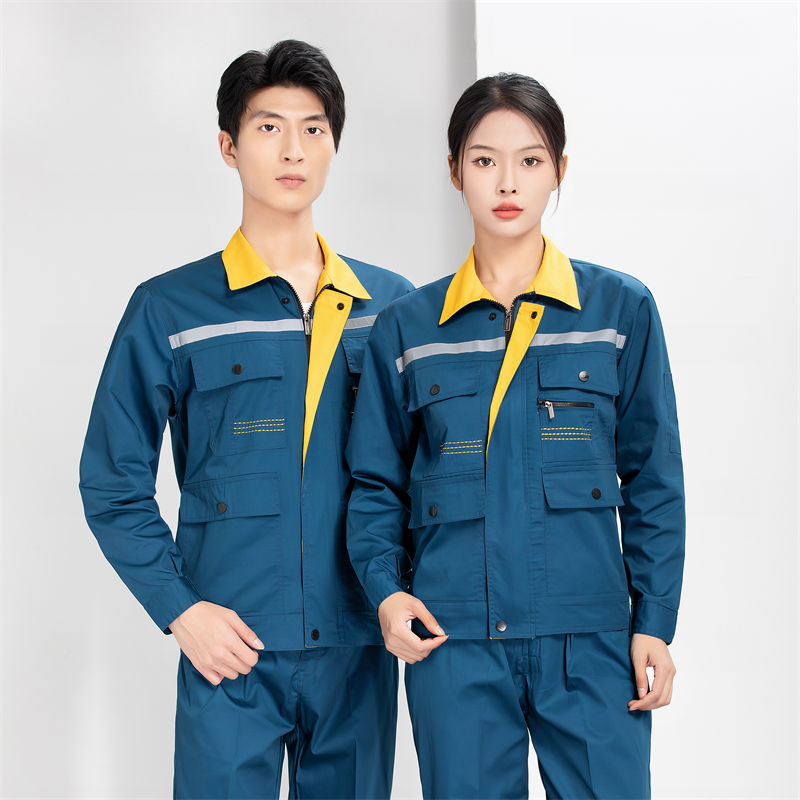 夏季明线条拼色领长袖工作服套装H22-23682图3