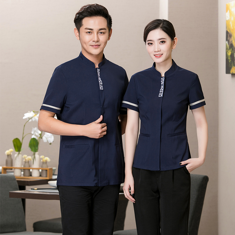 斜纹弹力中餐绣长城短袖服务员工作服上衣H01-6048图3