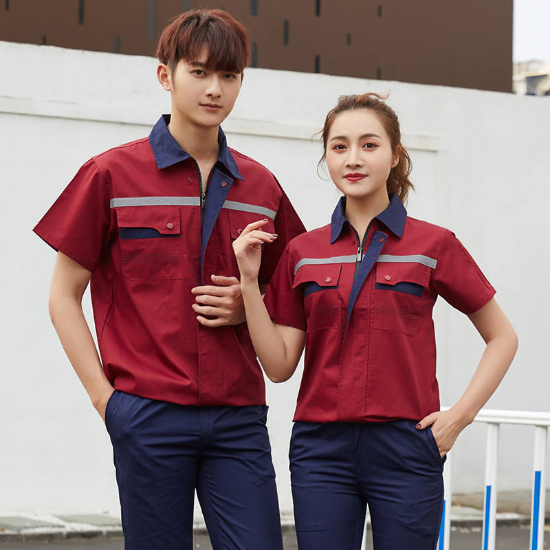 舒适透气夏季翻领拼色短袖工作服上衣B04-XD4001图4