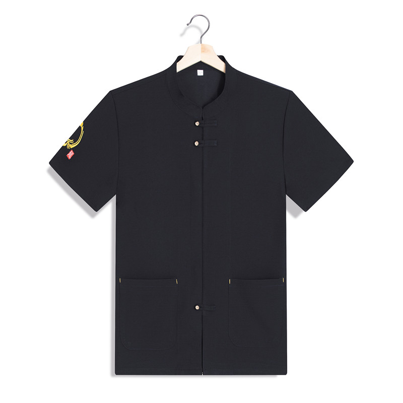 弹力多乐棉酒店厨师服短袖上衣H03-中式龙图2