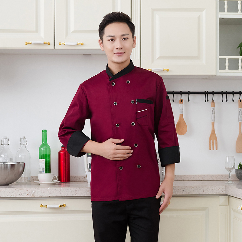 全工艺涤棉厚纱卡长袖厨师服YZ03-206长图6