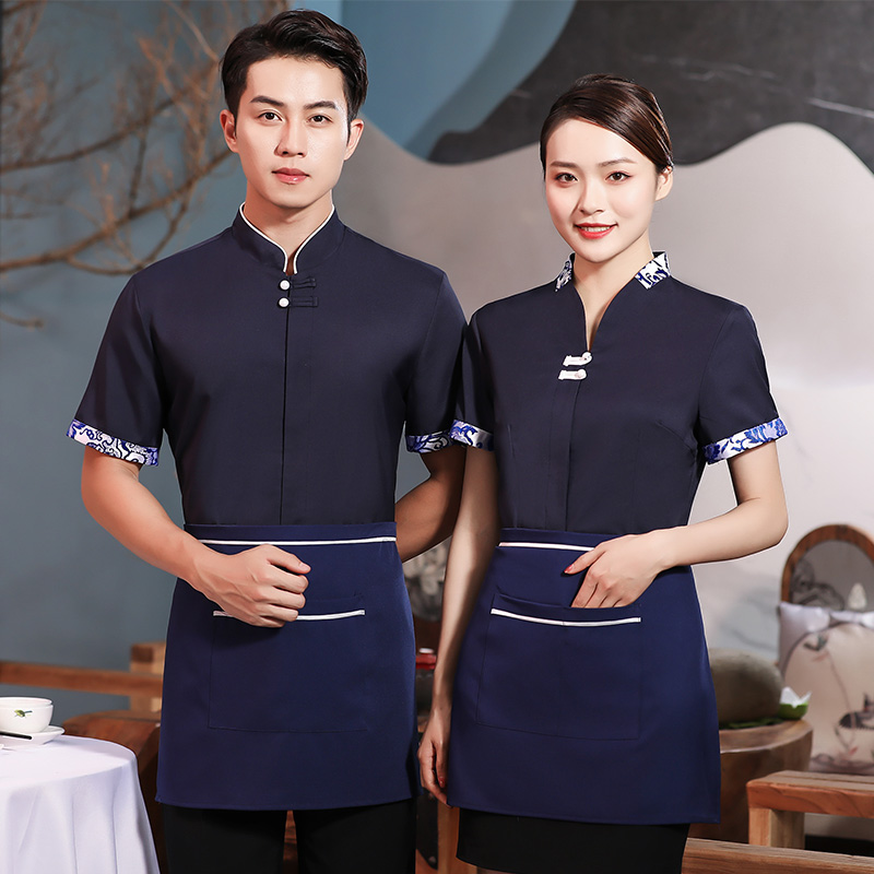酒店服务员青花瓷半袖工作服上衣（含围裙）H14-8882-8887图2