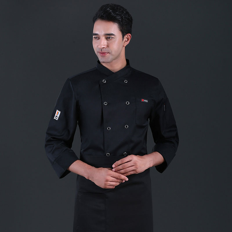 自贡尼斜领皮标西式厨师服长袖上衣U01-斜领皮标图2