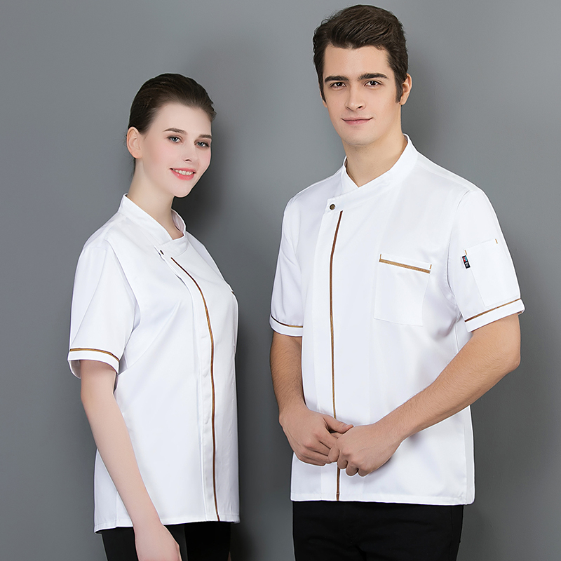 金纺棉单金边短袖厨师服上衣H02-20F108-111 精纺棉图3