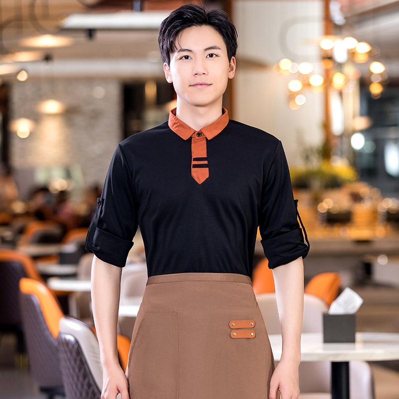 翻领飘带卫衣长餐饮服务员工作服H01-2022-39图2