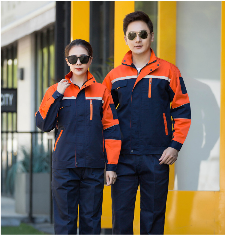 全工艺涤棉纱卡拼色工装服B14-P009套装图4