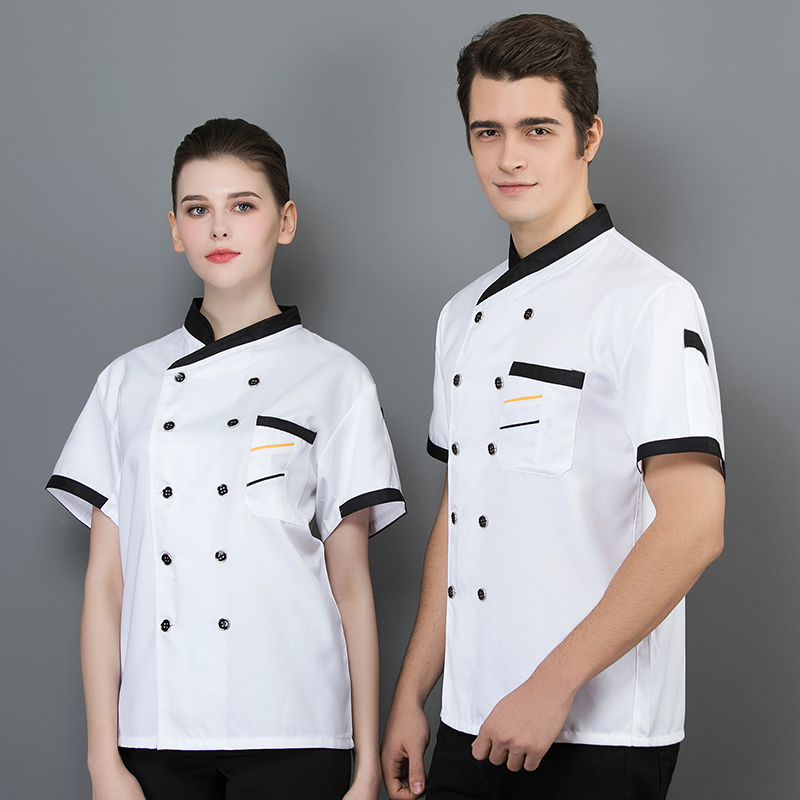 斜领兜两杠短袖厨师服上衣H02-20F136-138 图4