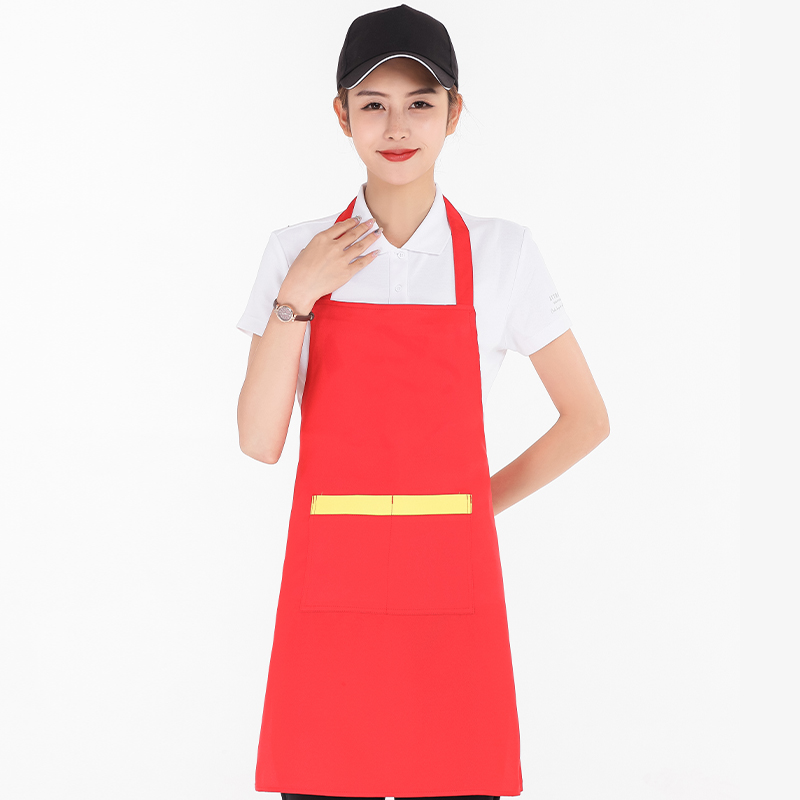 制服呢挂脖撞色大口袋围裙U01-588图6