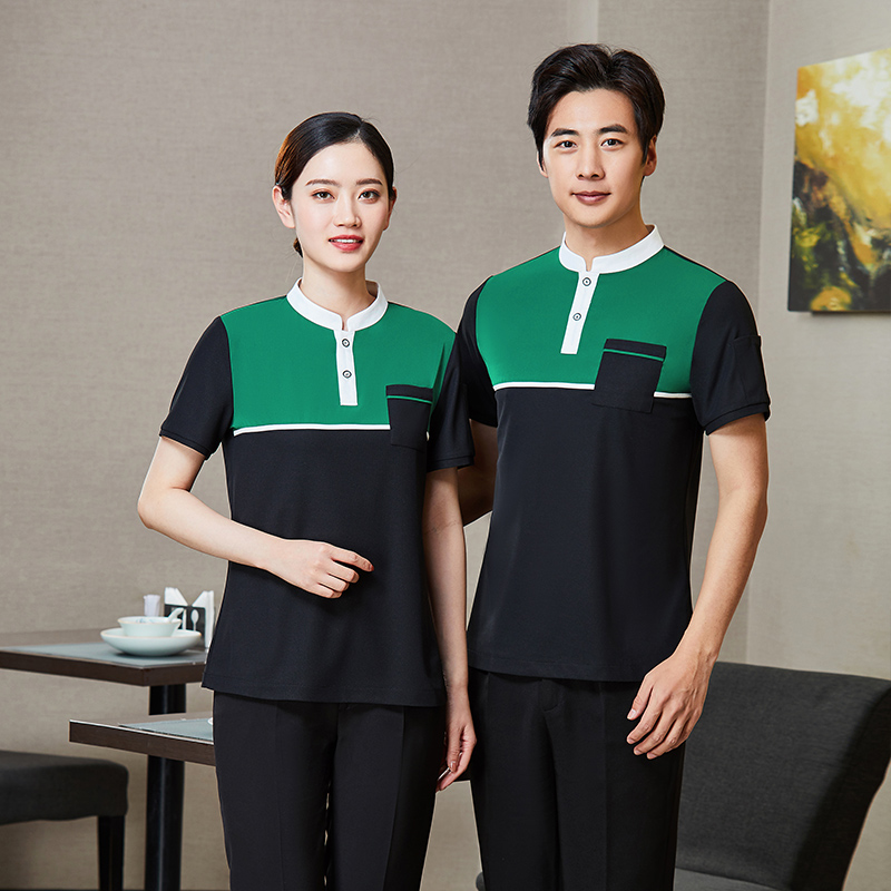 酷丝棉拼色短袖服务员工作服上衣H01-2021-16图3