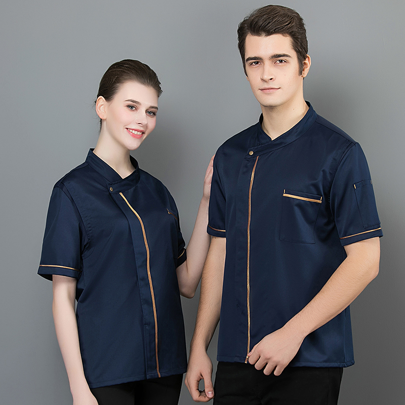 金纺棉单金边短袖厨师服上衣H02-20F108-111 精纺棉图4
