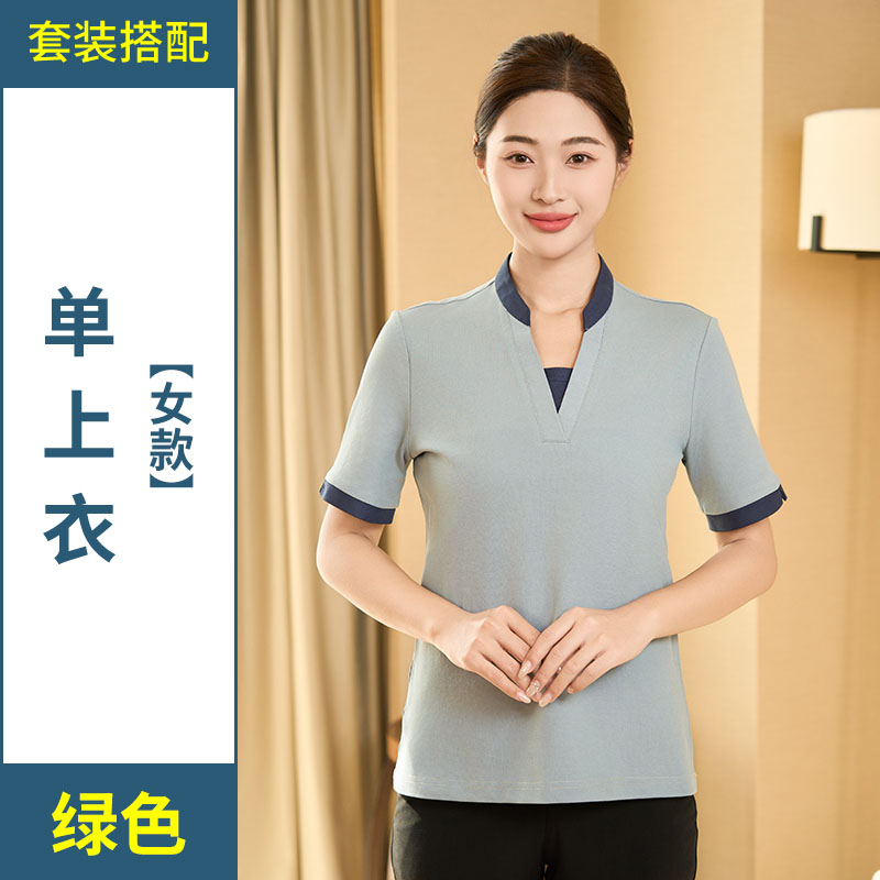 聚酯纤维珠地布T恤短袖V领保洁服H20-8061图4