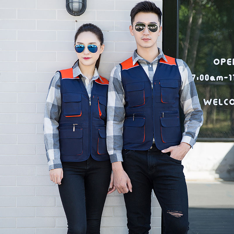全工艺涤棉厚纱卡拼色网眼工作服马甲通款H06-9005（无独立包装）图6