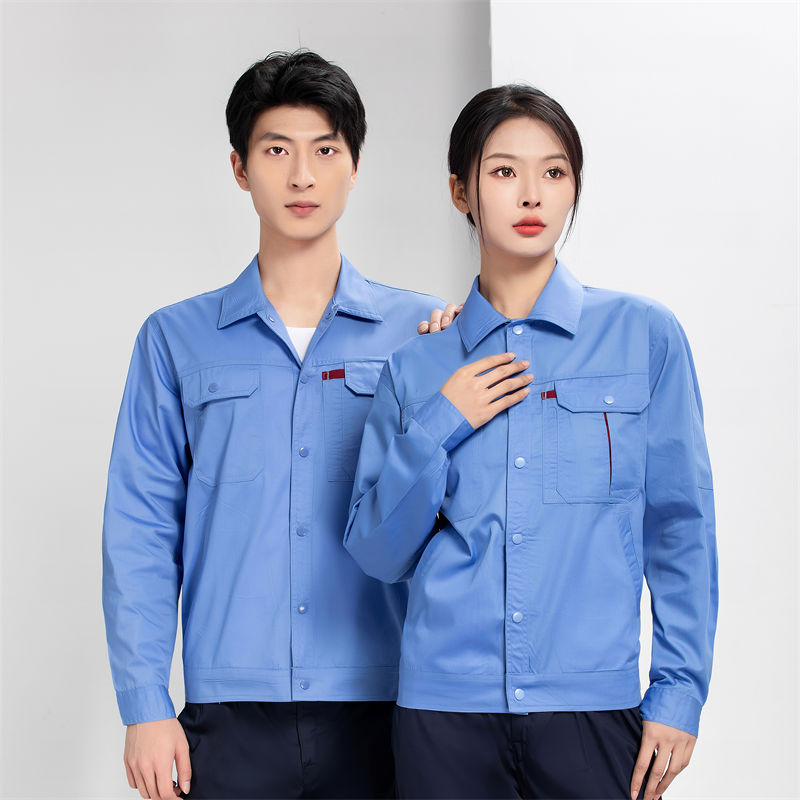 夏季按扣拼色兜长袖工作服上衣H22-24182图2