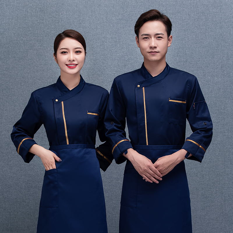 金纺棉斜金边长袖厨师服上衣通款H02-21LY024-027图2