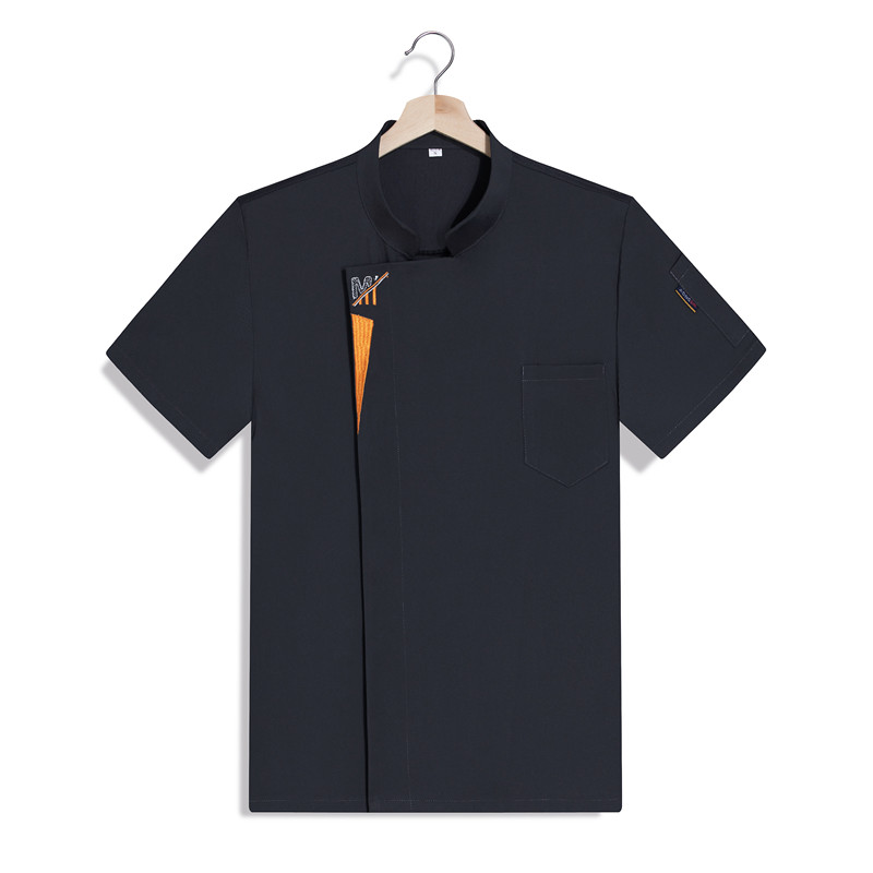 超强弹力棉酒店厨师服短袖上衣H03-黄三角图2