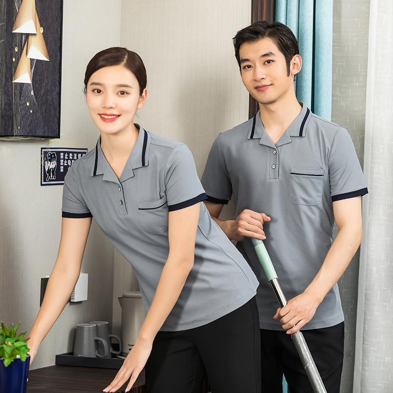简约时尚翻领加边短袖保洁服通款H01-2022-09图4