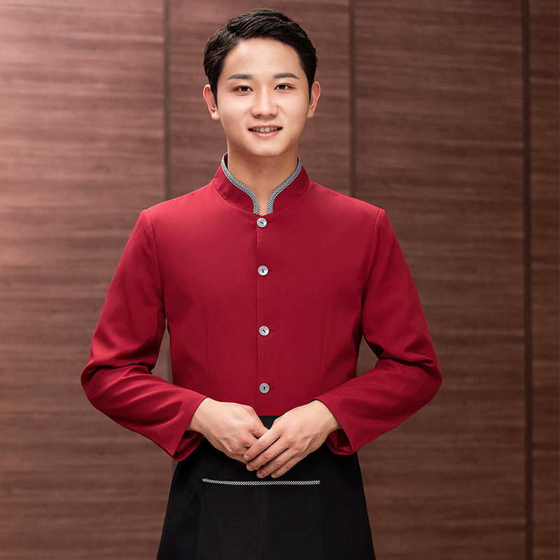 间色领立领长袖酒店服务员工作服男款（不含围裙）H27-014图5