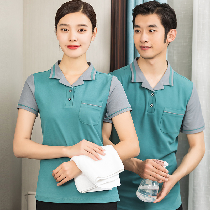 简约时尚翻领加边短袖保洁服通款H01-2022-09图3
