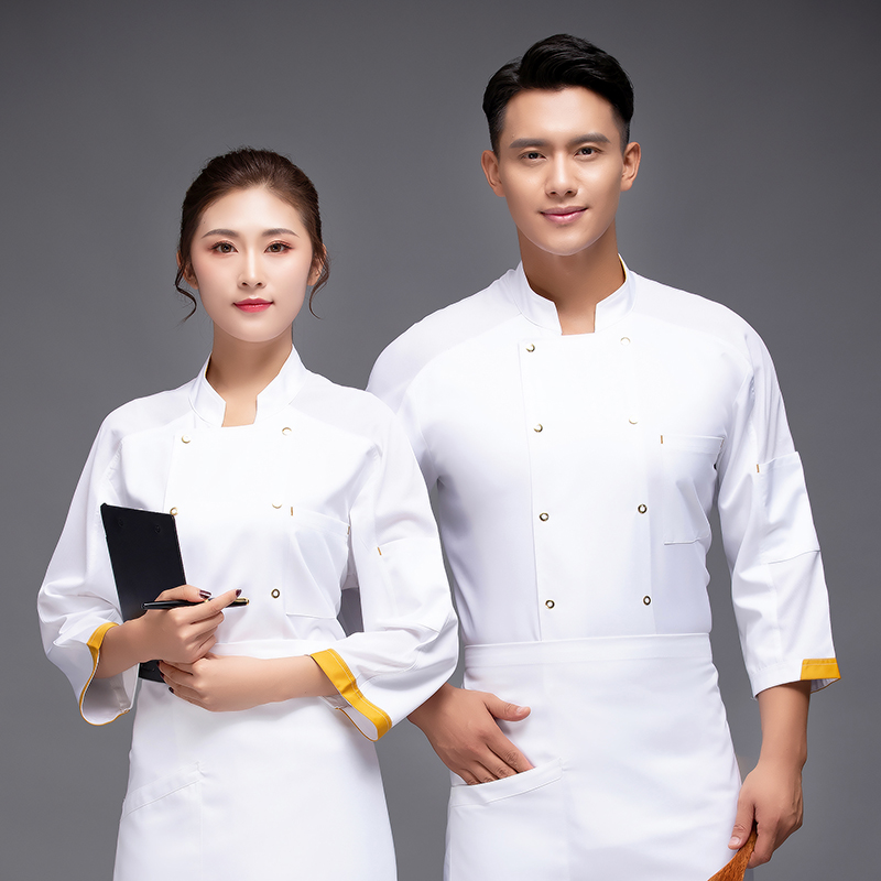 拼肩网七分袖厨师服上衣H12-L048（有色差 介意慎拍）图4