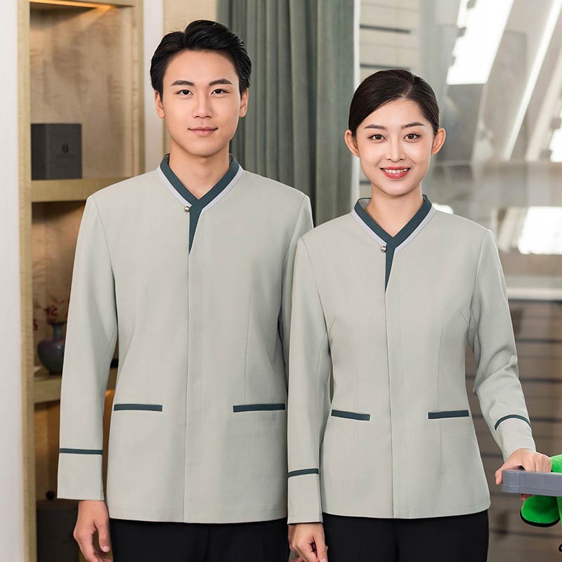 三角拼色领长袖保洁服工作服H01-2023-44图2