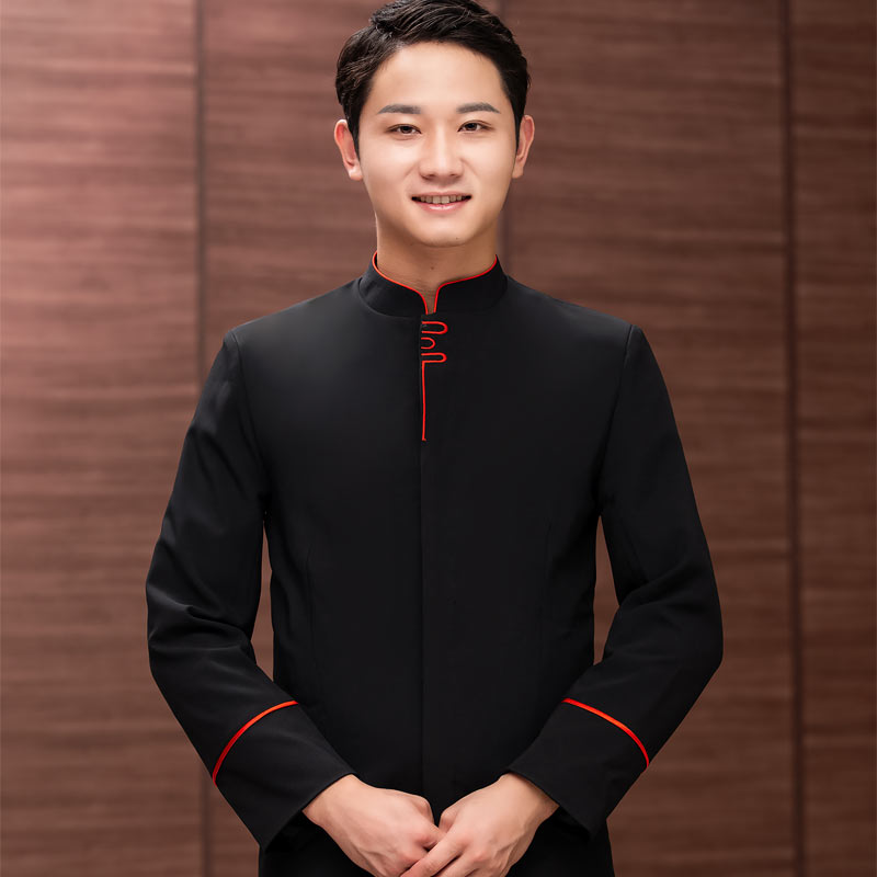 月月红长袖酒店服务员工作服间色立领上衣男款（不含围裙）H27-017男款图2