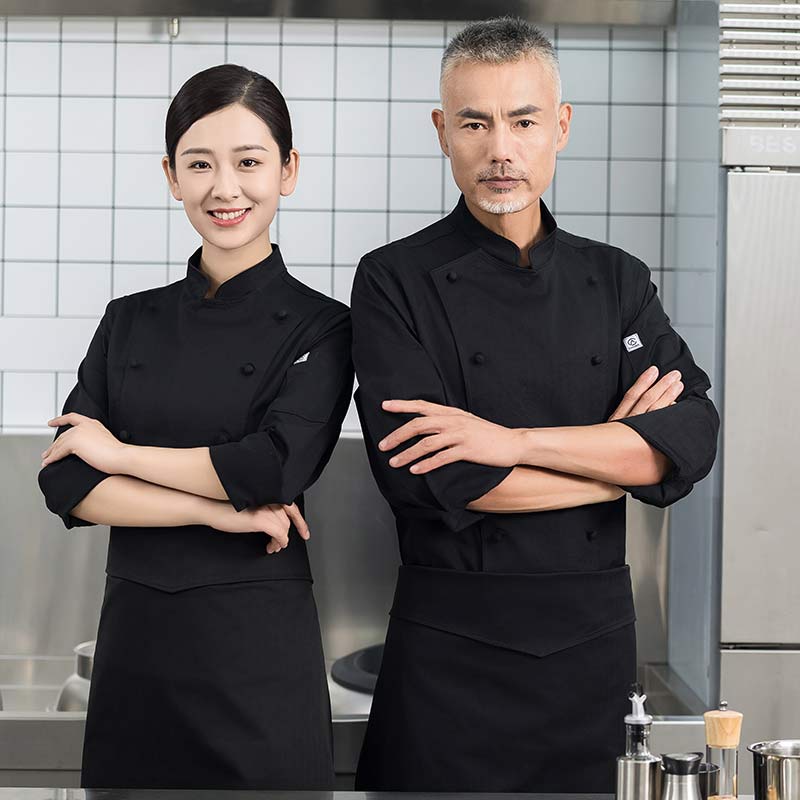 布包扣弹力面料长袖厨师服H01-23102图2