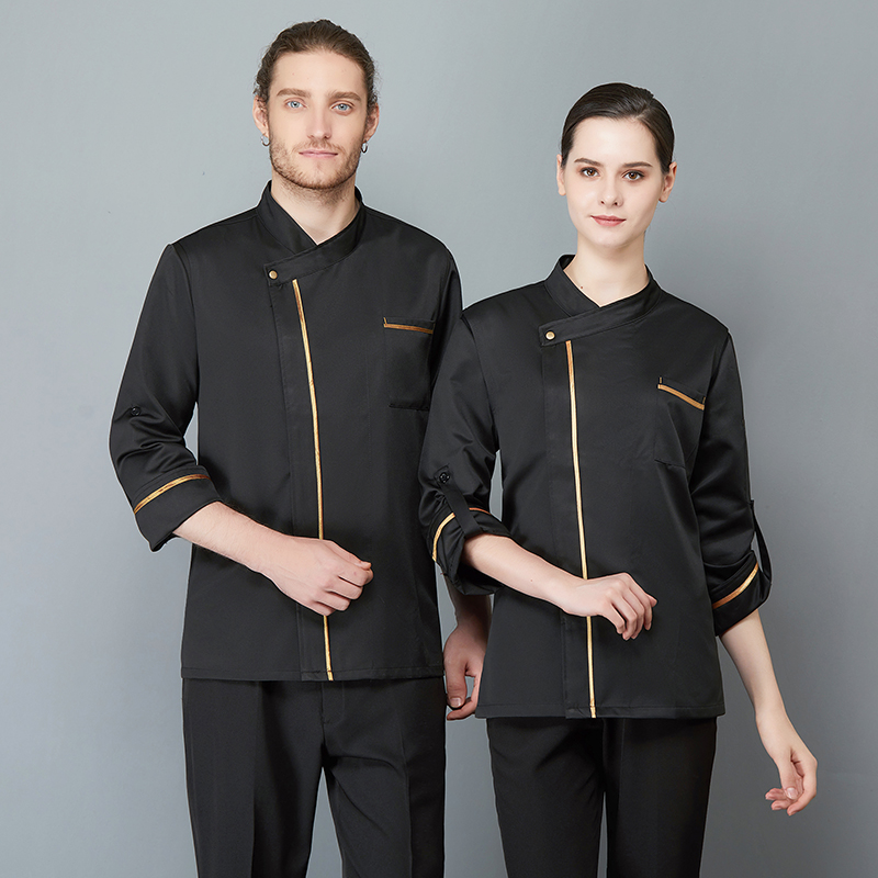 单金边长袖厨师服H02-8009-8013 精纺棉图2