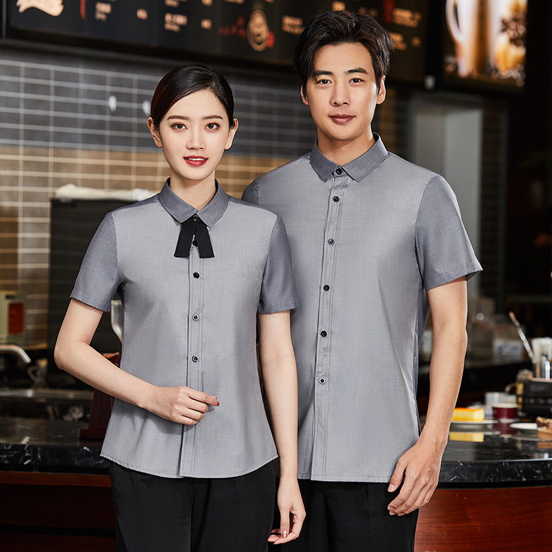哔叽领花短袖服务员工作服上衣通款H01-2021-05图4