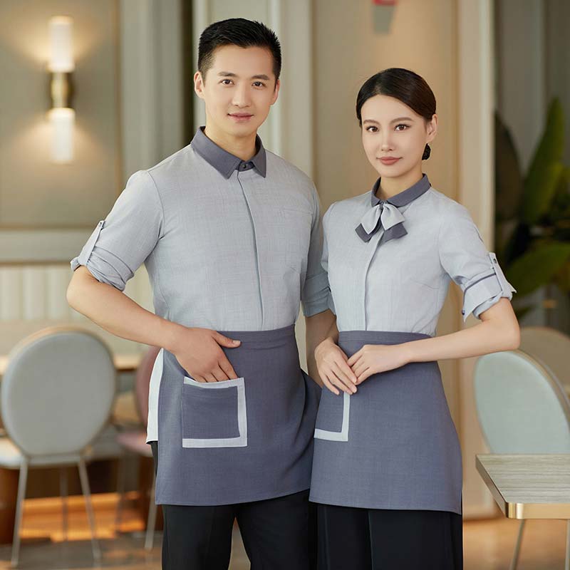 门襟打褶服务员工作服长袖上衣H02-23318男款图2