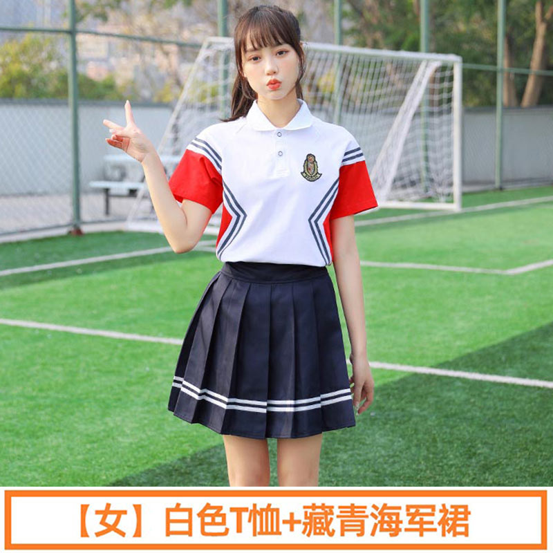 学院风中学生初中生运动会春夏季短袖班服校服两件套女款H23-201（含徽章）图2