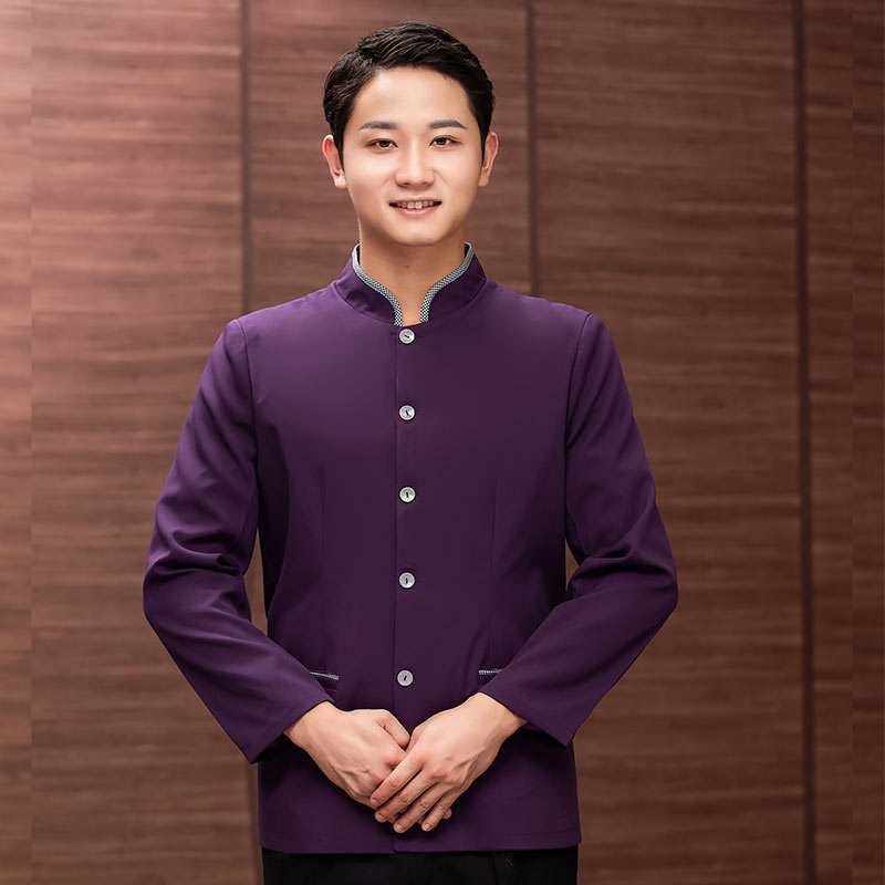 间色领立领长袖酒店服务员工作服男款（不含围裙）H27-014图4