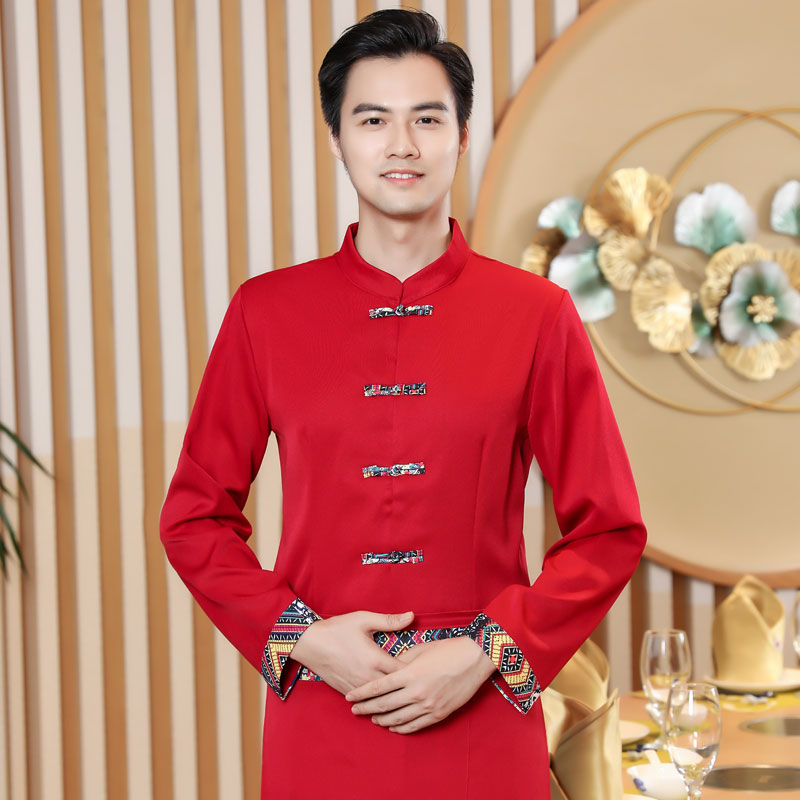 民族风服务员工作服长袖上衣+围裙男款H19-032-037男图4