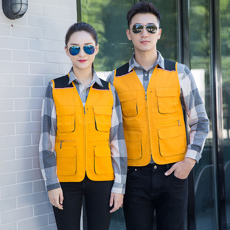全工艺涤棉厚纱卡拼色网眼工作服马甲通款H06-9005（无独立包装）图2