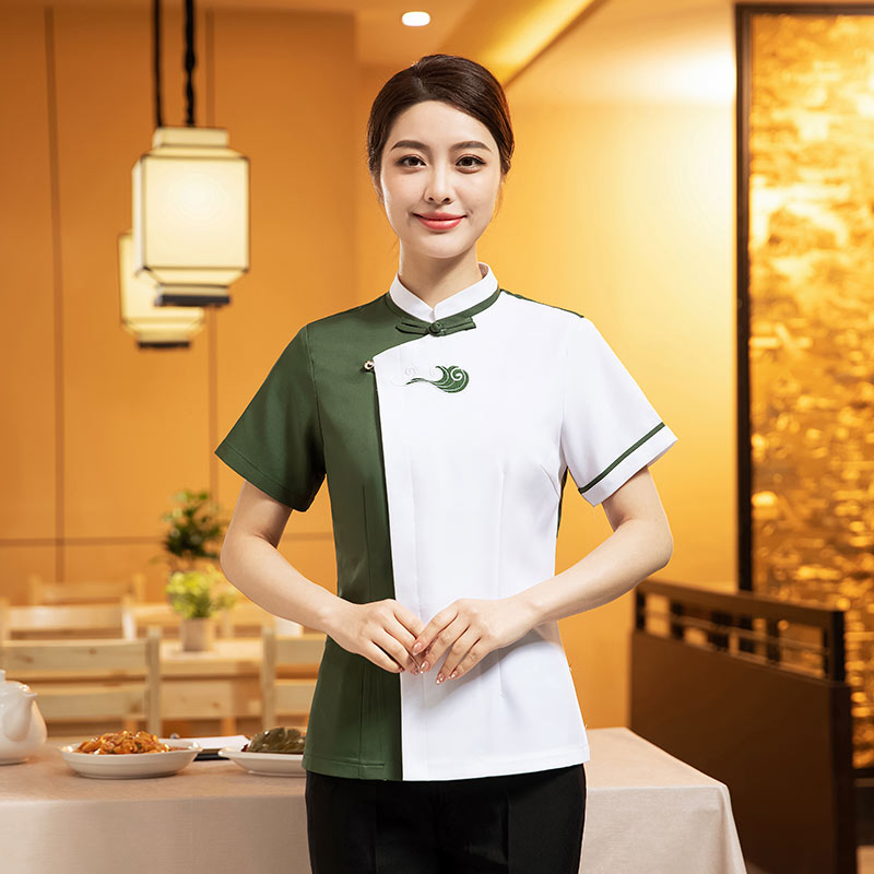 青云直上餐厅火锅店酒店服务员工作服短袖上衣+围裙H27-青云直上  女款图3