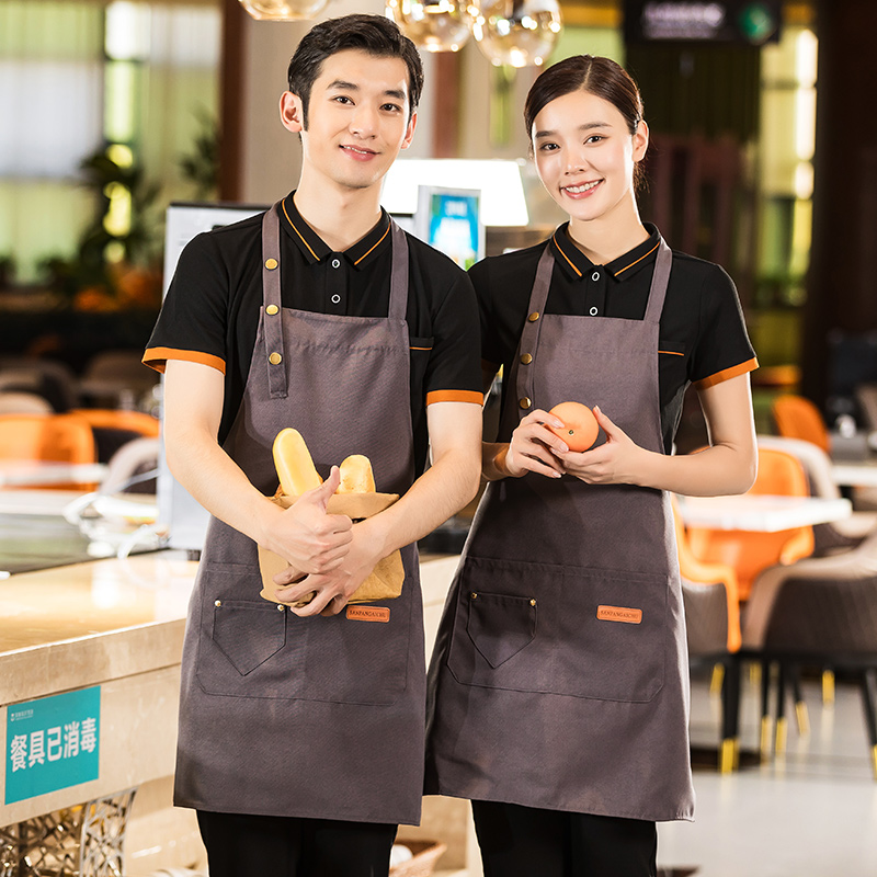 耐磨防水厨房餐饮帆布挂脖围裙通款H01-225图3