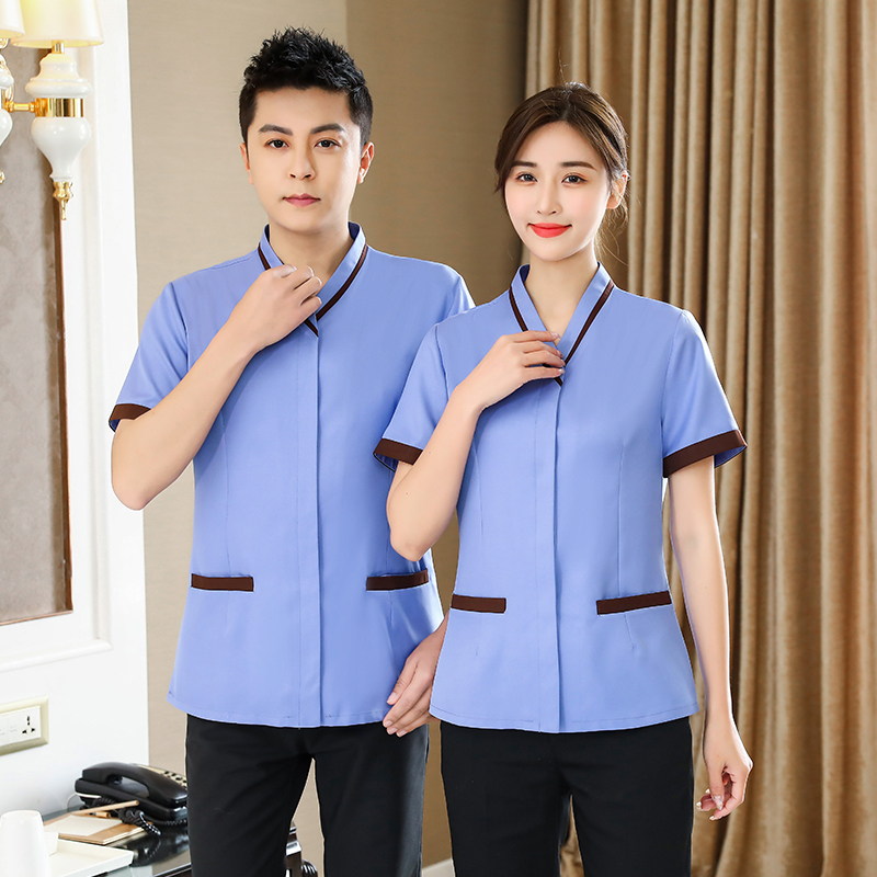 撞色和服领短袖保洁工作服上衣H14-L006图2