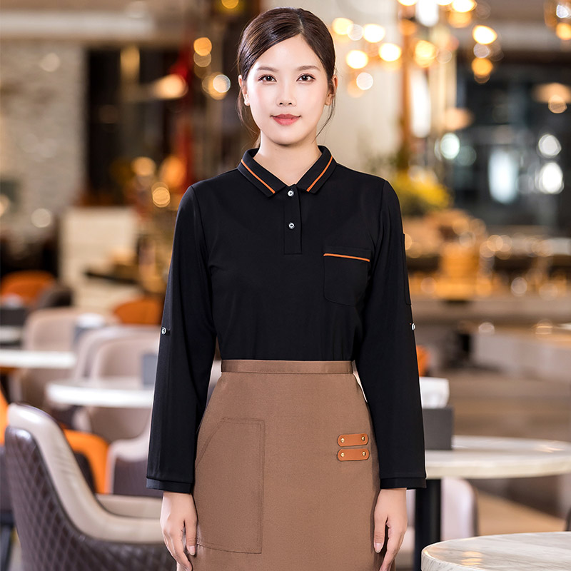 领加边T恤长餐饮服务员工作服H01-2022-37女款图3