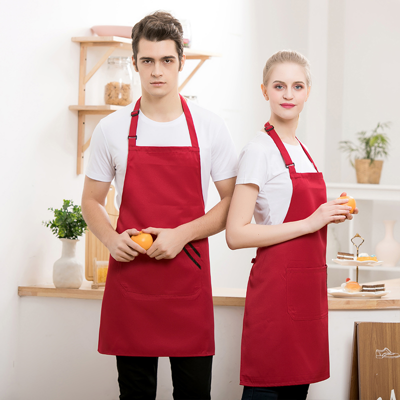 工装呢斜两杠奶茶店服务员挂脖围裙H01-204图6