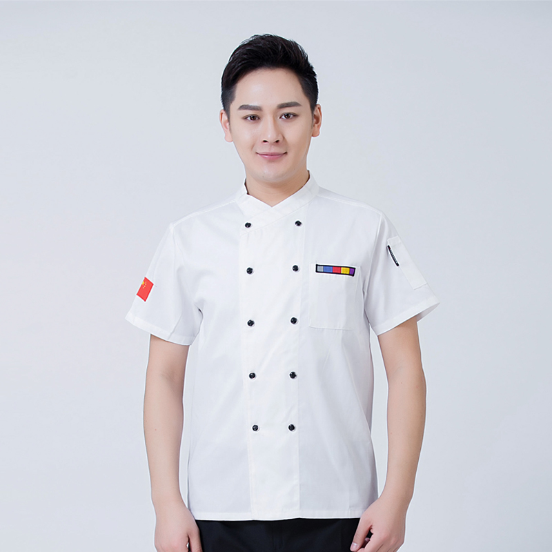 涤丝五块色块短袖厨师服上衣H03-C0201005图3