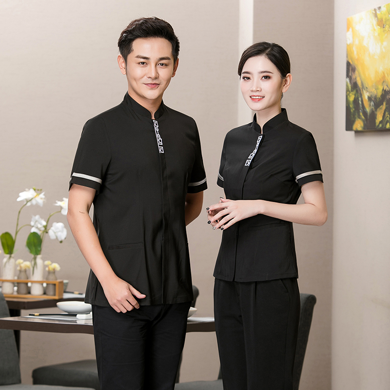 斜纹弹力中餐绣长城短袖服务员工作服上衣H01-6048图2